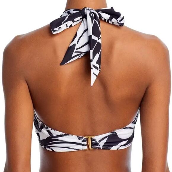 NET Ramy Brook Marie Bikini Top Size XS Black White Palm Print Halter Swim $128 - Picture 8 of 13